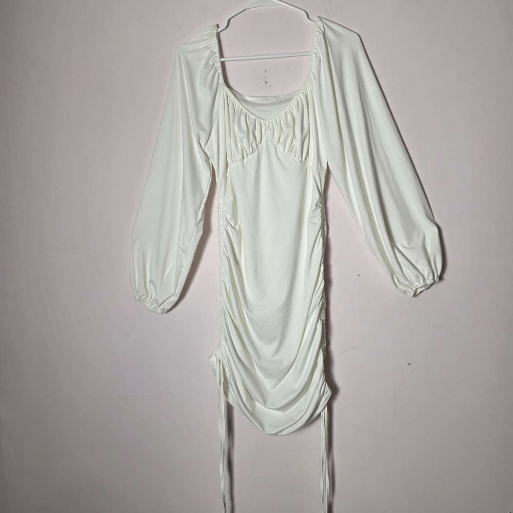 Jack by BB Dakota Joslin Ruched Dress Medium Cream Ivory Long Sleeve Bodycon